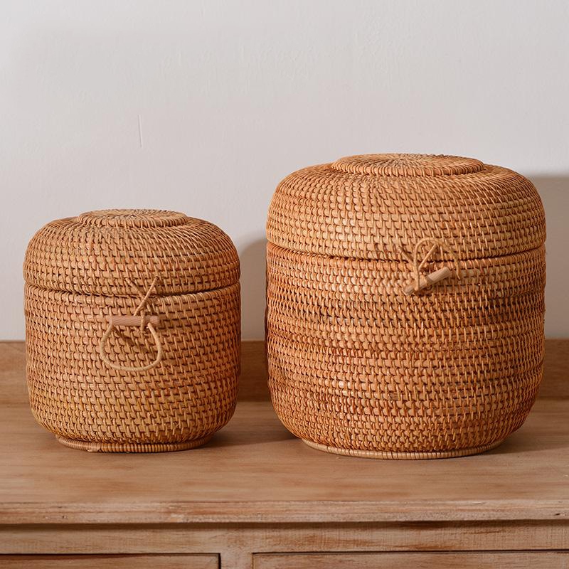 Food Storage Organiser - Handwoven Rattan Tea Storage Box With