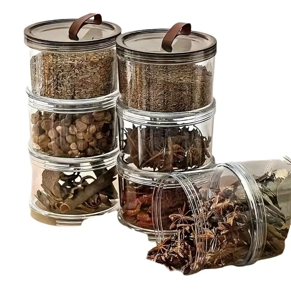 Food Storage Jars Plastic - 3-Layer Round Handheld Spice Box Multi-Layer