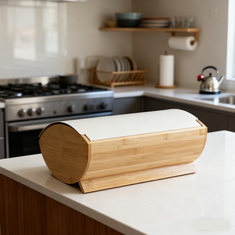 Bamboo cover bread box, househ - đánh giá và giá Bread Box Bamboo