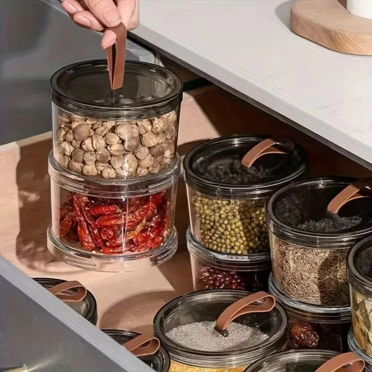 3-Layer Round Handheld Spice B - đánh giá và giá Food Storage Jars Plastic