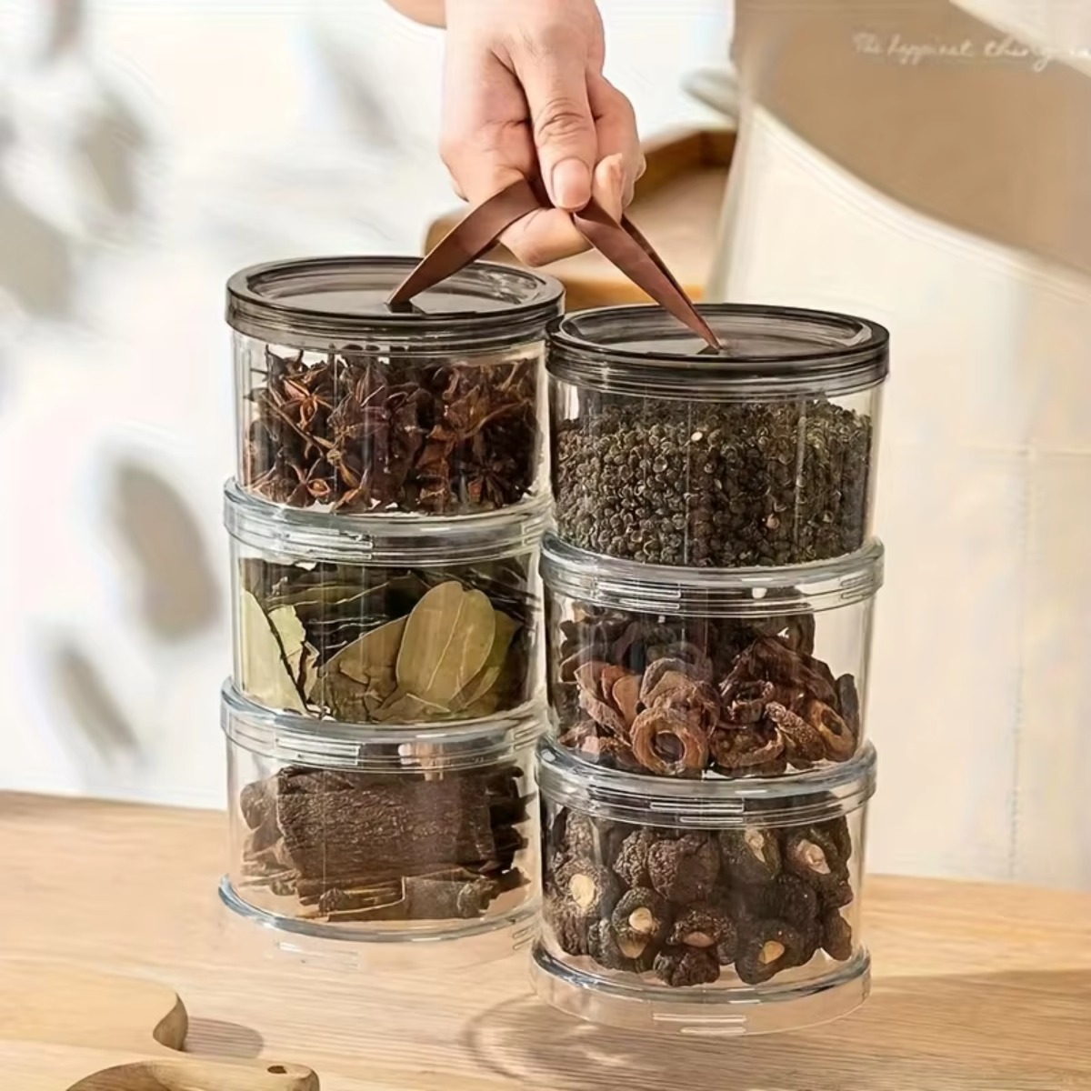 3-Layer Round Handheld Spice B - đánh giá và giá Food Storage Jars Plastic